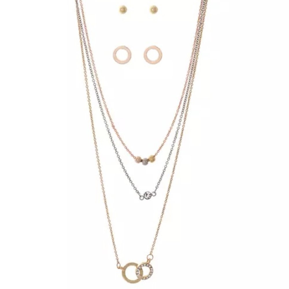 Necklace + Earrings Double Circle Set NEW